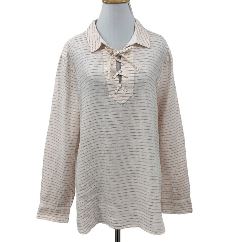 100% Linen Top Tommy Bahama Dobby Llama Lace Up  women’s, needs pressed